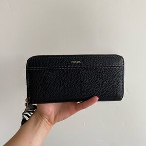 Fossil Black Leather Zip Clutch or Wallet